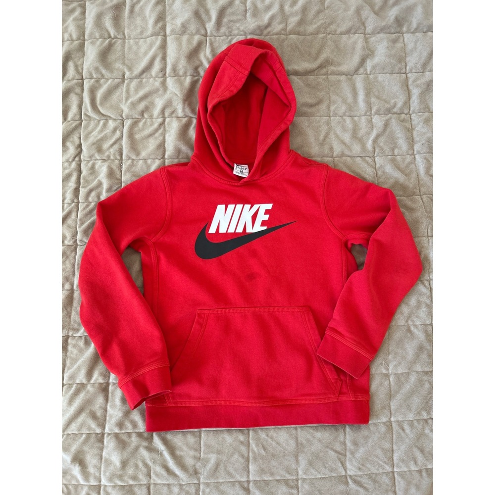 Nike Boys Red Futura Logo Pullover Hoodie Sweatshirt Size Large M